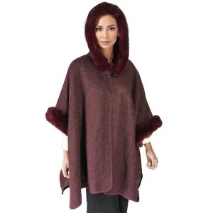 Cloaks - Hooded Faux Rabbit w/ Buckle Clasp LC14 LC14 - #6 Dark Burgundy  - One Size Fits Most