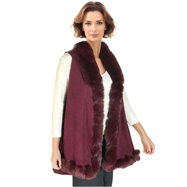 wholesale LC11 - Faux Rabbit Fur Vests LC11 - #7 Dark Burgundy  - One Size Fits Most