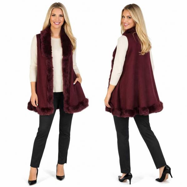 wholesale LC11 - Faux Rabbit Fur Vests LC11 - #7 Dark Burgundy  - One Size Fits Most