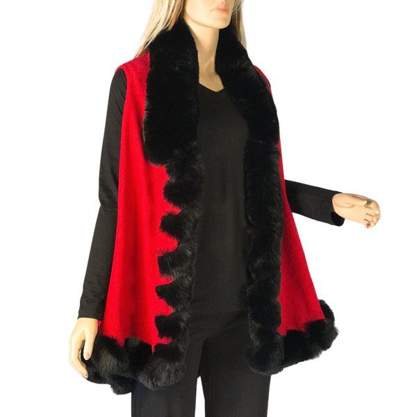wholesale LC11 - Faux Rabbit Fur Vests LC11 #9 Red-Black  - 