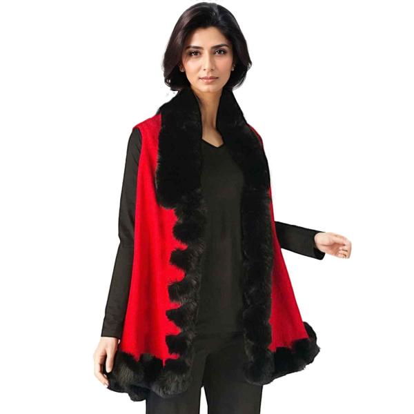 wholesale LC11 - Faux Rabbit Fur Vests LC11 #9 Red-Black  - One Size Fits Most