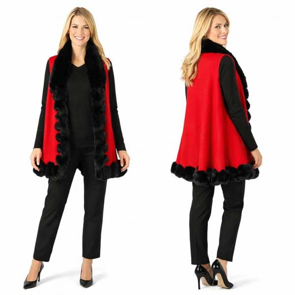 wholesale LC11 - Faux Rabbit Fur Vests LC11 #9 Red-Black  - One Size Fits Most