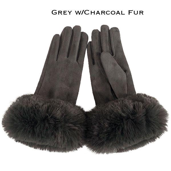 Wholesale LC02 - Faux Rabbit Fur Trim Gloves #03 - Grey w/Charcoal Fur  - 