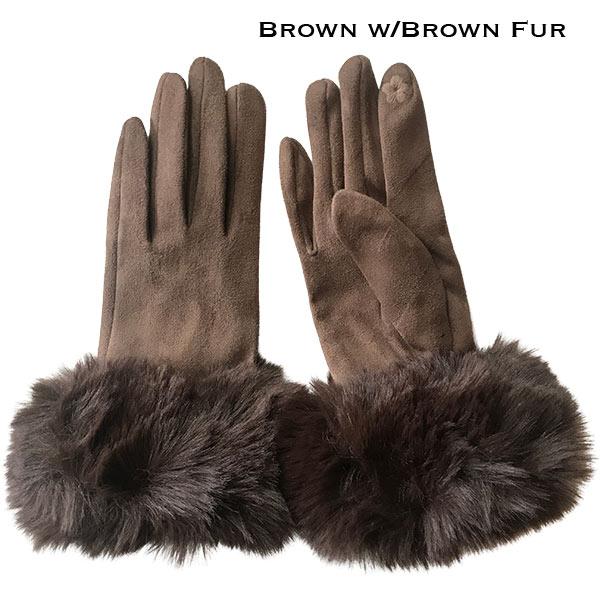 Wholesale LC02 - Faux Rabbit Fur Trim Gloves #07 - Brown w/Brown Fur 2 - 
