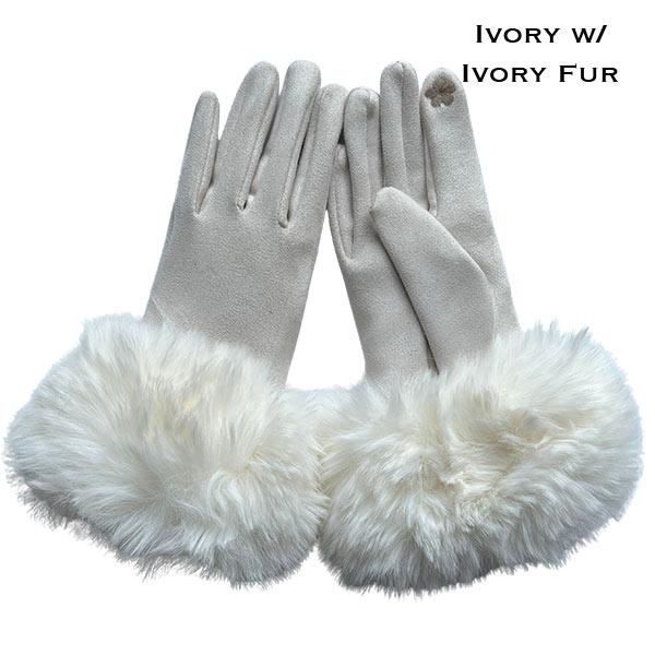 Wholesale LC02 - Faux Rabbit Fur Trim Gloves #12 - Ivory w/ Ivory Fur - 