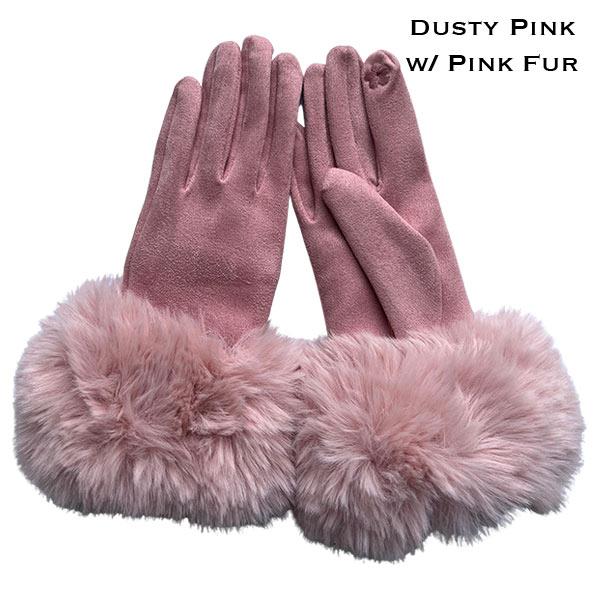 Wholesale LC02 - Faux Rabbit Fur Trim Gloves #13 - Dusty Pink w/ Light Pink Fur - 