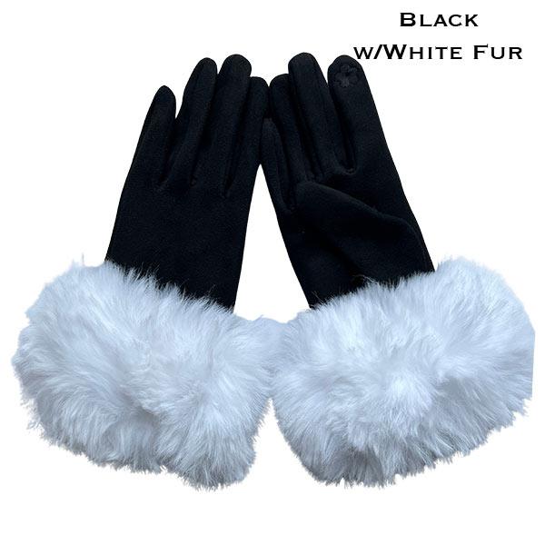 Wholesale LC02 - Faux Rabbit Fur Trim Gloves #14 - Black w/ White Fur - 