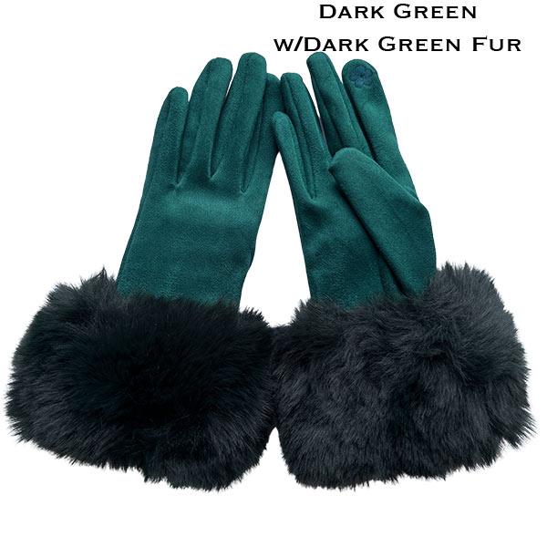 Wholesale LC02 - Faux Rabbit Fur Trim Gloves #16 - Dark Green w/ Dark Green Fur - 