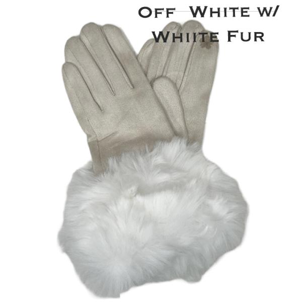 Wholesale LC02 - Faux Rabbit Fur Trim Gloves #17 - Off White w/ White Fur - 