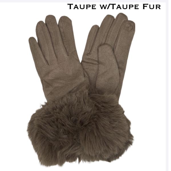 Wholesale LC02 - Faux Rabbit Fur Trim Gloves #18 - Taupe w/ Taupe Fur - 