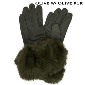 LC02 - Faux Rabbit Trim Gloves #19 - Olive w/ Olive Fur - 