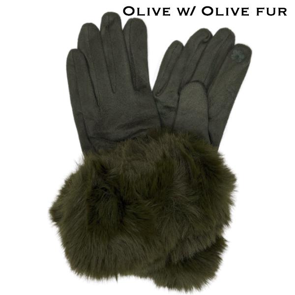 Wholesale LC02 - Faux Rabbit Fur Trim Gloves #19 - Olive w/ Olive Fur - 