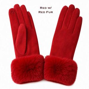 LC02/T - Faux Rabbit Fur Trim Gloves #21<br>
Red w/ Red Fur - One Size Fits Most
