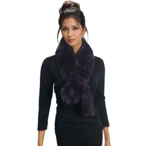 Wholesale LC01 - Faux Rabbit Pull Through Scarves Dark Plum - One Size Fits All