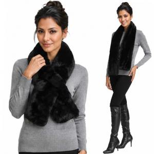 LC01 - Faux Rabbit Pull Through Scarves Black  - One Size Fits All