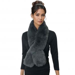 LC01 - Faux Rabbit Pull Through Scarves Charcoal<br>
Faux Rabbit Pull Through Scarf - 