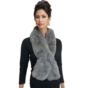 LC01 - Faux Rabbit Pull Through Scarves Light Grey<br>
Faux Rabbit Pull Through Scarf - 