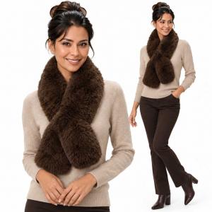 LC01 - Faux Rabbit Pull Through Scarves Brown - One Size Fits All