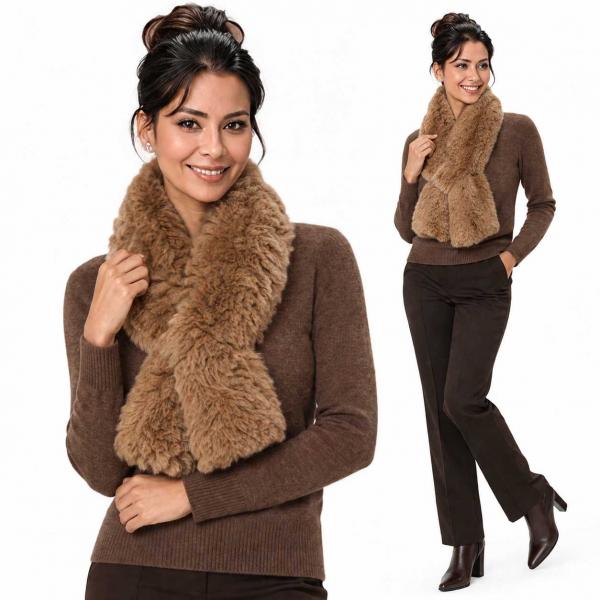 LC01 - Faux Rabbit Pull Through Scarves Tan - One Size Fits All