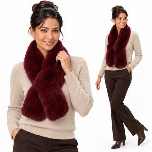 LC01 - Faux Rabbit Pull Through Scarves Burgundy - One Size Fits All