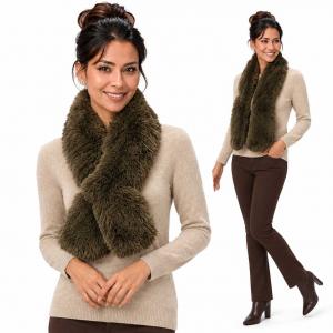 LC01 - Faux Rabbit Pull Through Scarves Taupe  - One Size Fits All