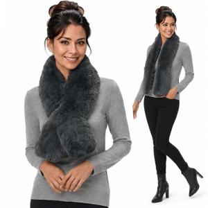 LC01 - Faux Rabbit Pull Through Scarves Charcoal - One Size Fits All