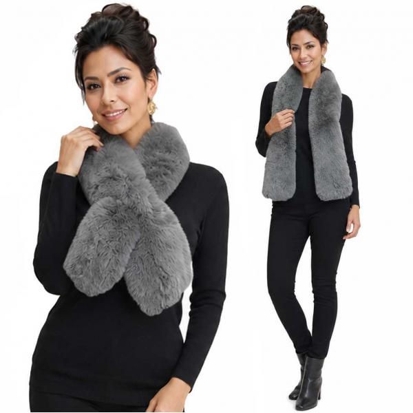 wholesale LC01 - Faux Rabbit Pull Through Scarves Light Grey - One Size Fits All