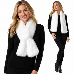 LC01 - Faux Rabbit Pull Through Scarves White - One Size Fits All