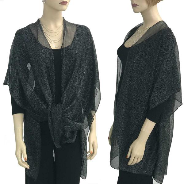9647 - Lurex Sheer Kimono Vests Black Sparkle - 