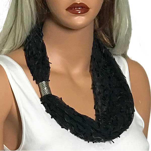 wholesale 4121 - Sequined Magnetic Clasp Scarves 4120 Black (Silver Clasp) - 