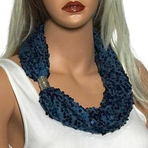4121 - Sequined Magnetic Clasp Scarves 4121 Blue (Silver Clasp) - 