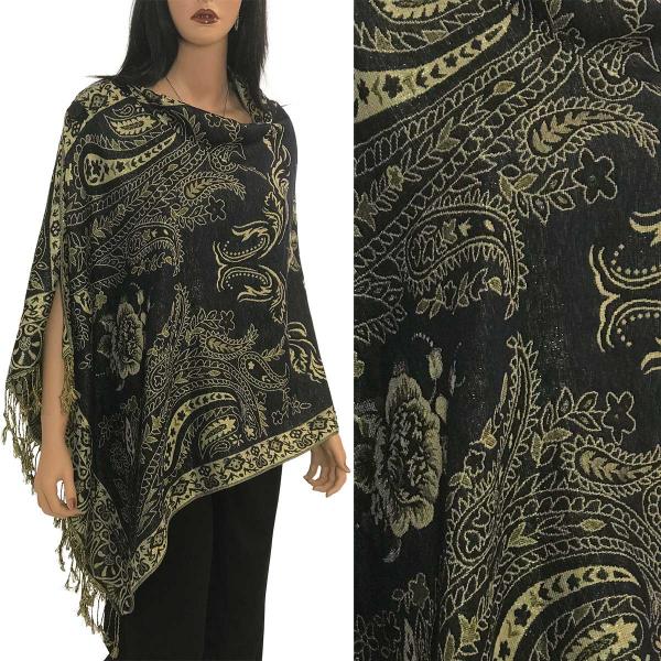 wholesale 3210 - Metallic Paisley Button Poncho/Shawl Metallic Paisley Symmetry - Black-Beige #32 - 