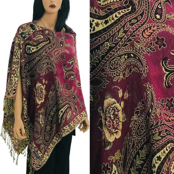 wholesale 3210 - Metallic Paisley Button Poncho/Shawl Metallic Paisley Symmetry - Magenta-Beige #33 - 
