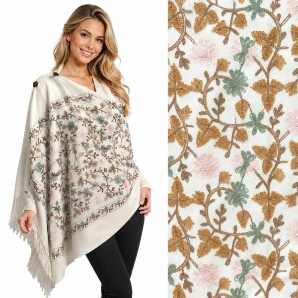 wholesale 3218 - Embroidered Cashmere Feel Button Shawls Cream Floral - 