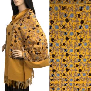3218 - Embroidered Cashmere Feel Button Shawls 3218 - Gold Floral<br>
Embroidered Button Shawl - 