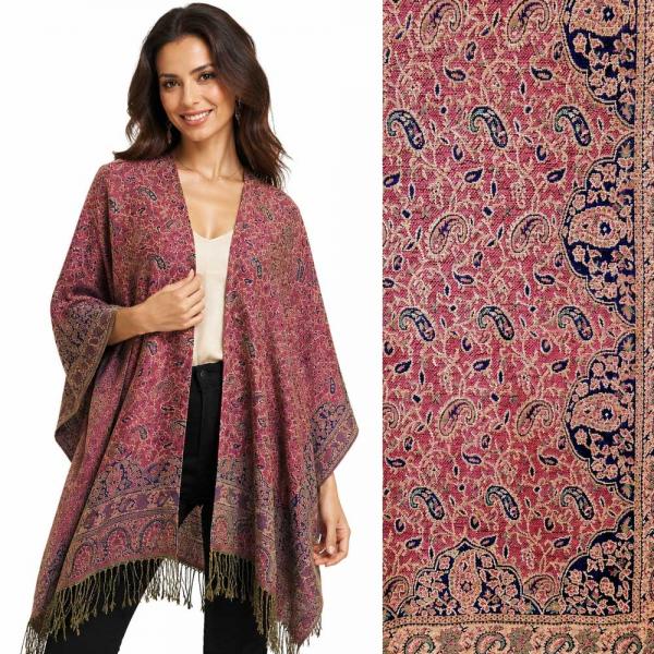 wholesale 1C19 - Pashmina Style Ruana Capes Fuchsia Paisley - 