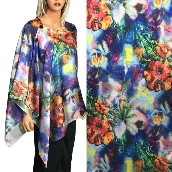 3226 - Lightweight Satin Charmeuse Button Poncho #05 Satin Charmeuse Shawl with Black Wooden Buttons - 