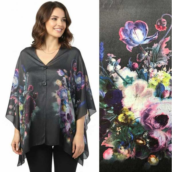 wholesale 3226 - Satin Charmeuse Button Shawls #11 Satin Charmeuse Shawl with Black Wooden Buttons - 