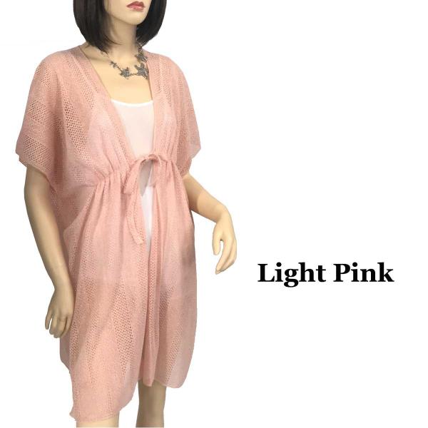 1316 - Crochet with Tie Kimono Style Cover Up  1316 - Light Pink<br>
Crochet with Tie Kimono 
 - 