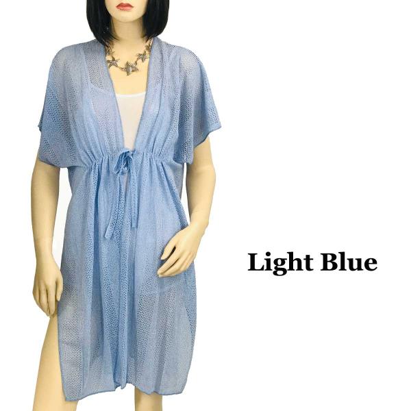 1316 - Crochet with Tie Kimono Style Cover Up  1316 - Light Blue<br>
Crochet with Tie Kimono  - 
