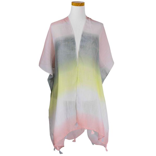 1300 - Kimono - Tie Dye Stripes  Pink-Grey-Yellow - 