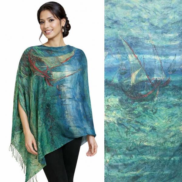 wholesale 3234/T - Art Design Broadcloth  Button Shawls #24<br> w/ Black Buttons  - 