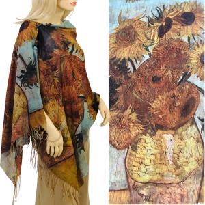 3234 - Art Design Cotton Touch Button Poncho/Shawl #36 w/ Brown Buttons (Cotton Feel)  - 