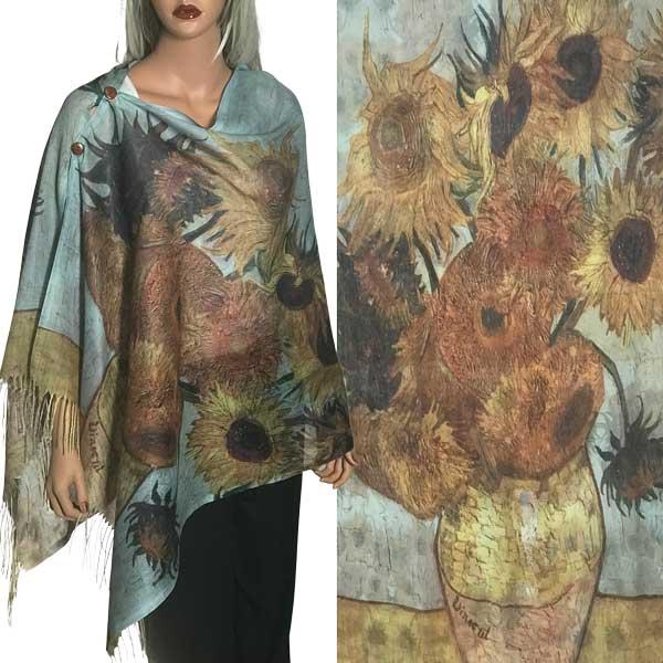 Wholesale 3234 - Art Design Cotton Touch Button Poncho/Shawl #36 w/ Brown Buttons (Cotton Feel)  - 