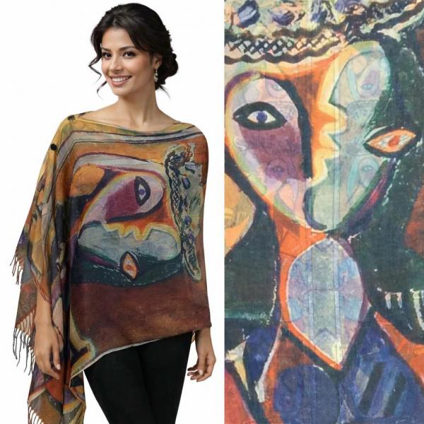 wholesale 3234/T - Art Design Broadcloth  Button Shawls #49<br> w/ Black Buttons  - 