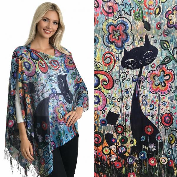 wholesale 3234/T - Art Design Broadcloth  Button Shawls #60 w/ Black Buttons (Cotton Feel)  - 
