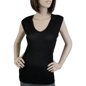 Wholesale  Black Ribbed Sweater Knit Sleeveless Top - 