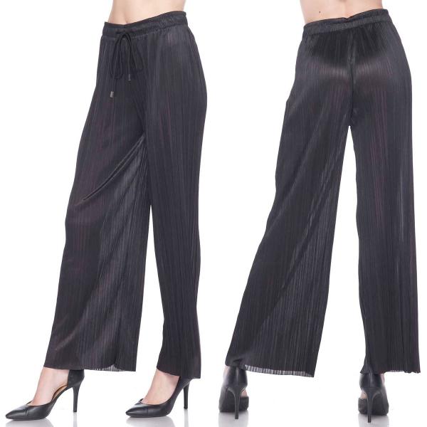 Wholesale 3251 - Pleated Wide Leg Shimmer Pants Black - S-M