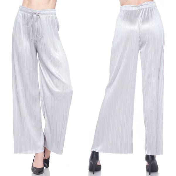 Wholesale 3251 - Pleated Wide Leg Shimmer Pants Silver - 2X-3X
