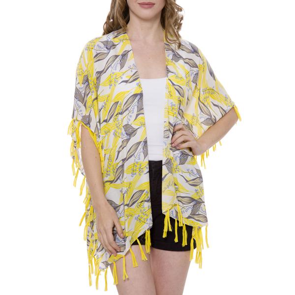 1375 - Tasseled Summer Coverup Kimonos Leaves 1371 - Yellow - 